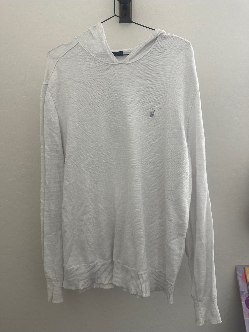 John Varvatos White Crewneck Hoodie Sweater with Subtle Embroidered Detail